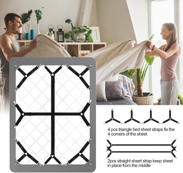 10 Tendeurs élastiques Pour Drap Housse - Longueur Réglable 61-250 Cm, Clips Métalliques, Blanc