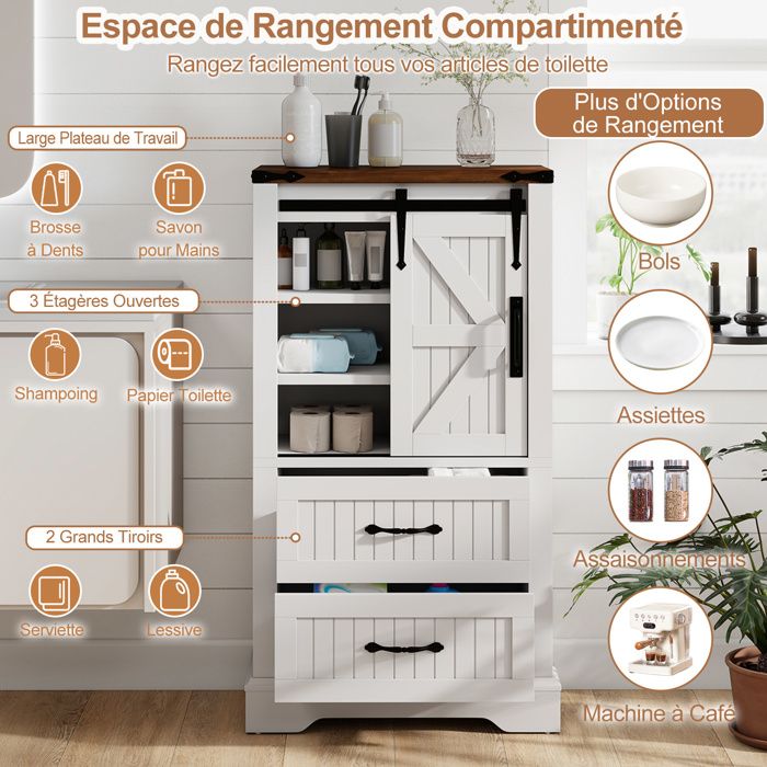 GIANTEX Meuble Salle De Bain - Armoire Rangement 3 Tiroirs + Placard Avec Porte, Étagère Réglable - Noir 28 X 58 X 81 Cm