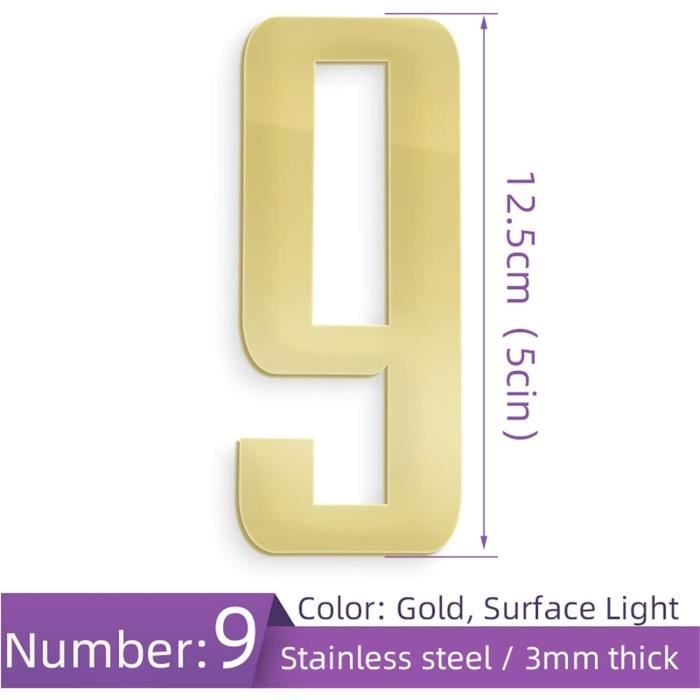 Numéros Plaque Maison Flottante 3D 127Mm Doré AutoAdhésif Pour Porte
