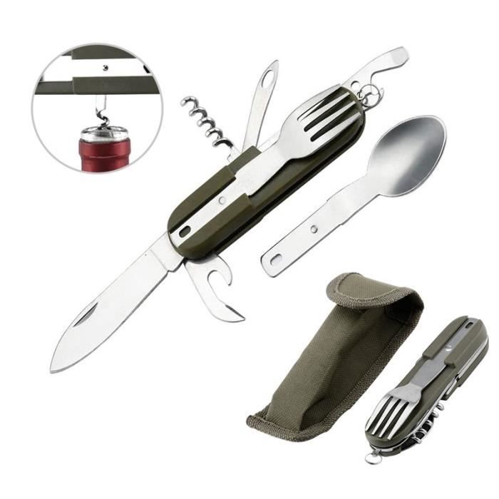 Ancien Couteau-Cuillère-Fourchette Pliant - Kit De Camping Ou Mess Vintage - Marque Outing