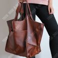 TD® Nouveau mode rétro Simple grand sac en cuir souple grande capacité une épaule Portable fourre-tout seau grand sac-2