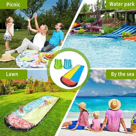 Toboggan Aquatique 480x70 Cm – PVC Épaissi – 2 Planches – Arroseur Intégré – Pelouse – Été