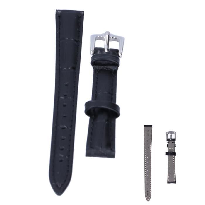 Bracelet Montre Cuir Vachette Véritable Modèle Plat Grain Lézard Sumatra Noir 18mm | ACH