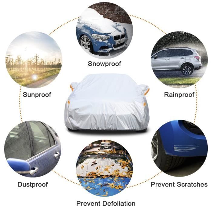 Housse De Voiture Imperméable 6 Couches Grise - Taille L+ SUV - Protection Complète Anti-UV