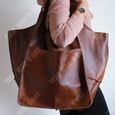 TD® Nouveau mode rétro Simple grand sac en cuir souple grande capacité une épaule Portable fourre-tout seau grand sac-3