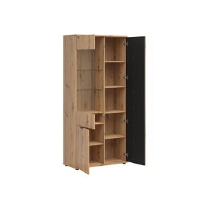 Vitrine vintage en chêne clair à 2 vitres coulissantes. | Selency