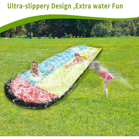JAMBO Glissière XL de 6,1 m de qualité supérieure avec 3 bodyboards, toboggan à eau robuste - Système avancé d'arrosage à 3 voies - Toboggan aquatique d'extérieur pour enfants JAMBO Glissière XL de 6,1 m de qualité supérieure avec 3 bodyboards, toboggan à eau robuste - Système avancé d'arrosage à 3 voies - Toboggan aquatique d'extérieur pour enfants