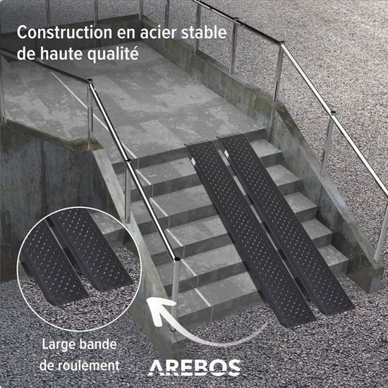 Rampe De Chargement Pliable 2 Pièces - Acier, Charge Max 400 Kg, Longueur 188 Cm | Pour Moto, Tondeuse, Remorque