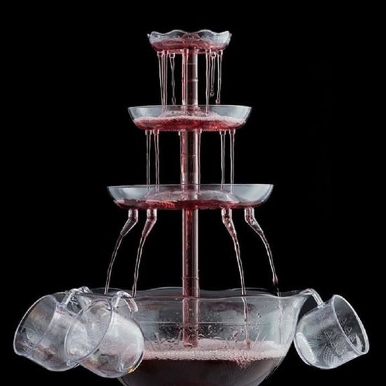 Fontaine à Vin Lumineuse 3 Niveaux Avec 5 Gobelets – Jusqu'à 3,8 L, Base LED Pour Fêtes Et Jardin