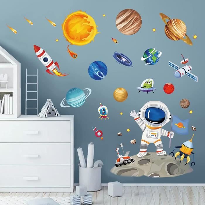 Autocollants muraux animaux, planètes, avions, peinture auto-adhésive,  étoiles de ciel, autocollants d'astronautes, pour chambre d'enfant de  garçon de maternelle - AliExpress