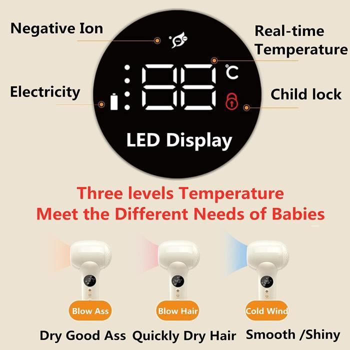 Sèche-cheveux électrique silencieux pour enfants, température constante,  ion négatif, 0 rayonnement, pet de bébé, sèche