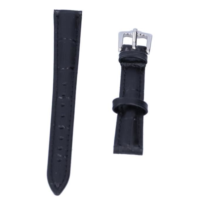Bracelet De Montre En Cuir Lisse Noir - Toutes Tailles (16 à 22 Mm), Boucle Ardillon, Neuf Avec étiquette
