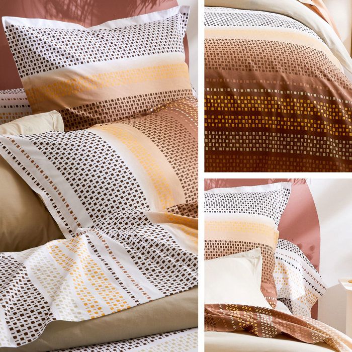 Housse De Couette 300x240 Cm Linnea Niagara - 100% Coton - Motifs Géométriques Marron Châtaigne - Fabriqué En France - OEKO-TEX