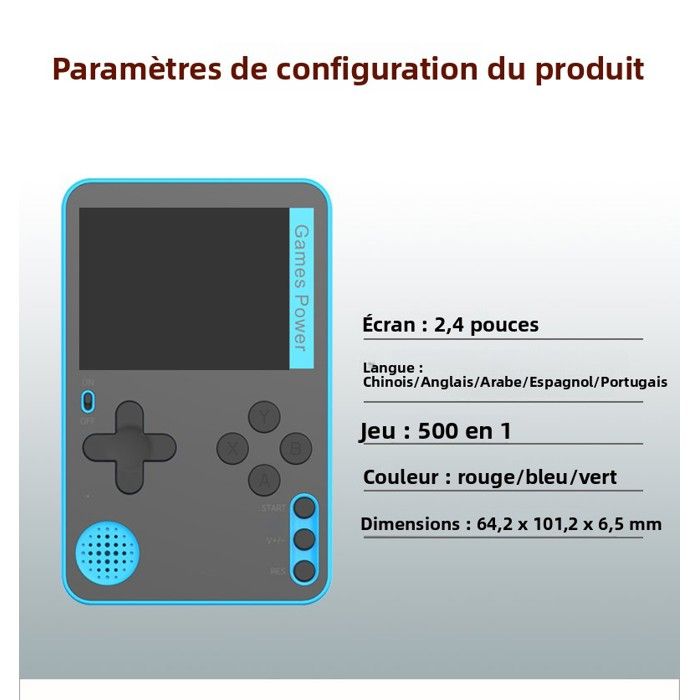 Console de Jeu Portable Mini Cartouche | 500 Jeux en 1 | Style Rétro ...