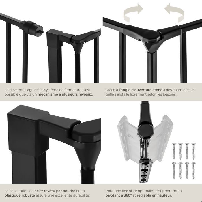 Tectake Barrière De Sécurité 5 Panneaux Pliable – Protection Cheminée, Escalier, Enfant & Animaux – Noir – Fixation Murale Incluse