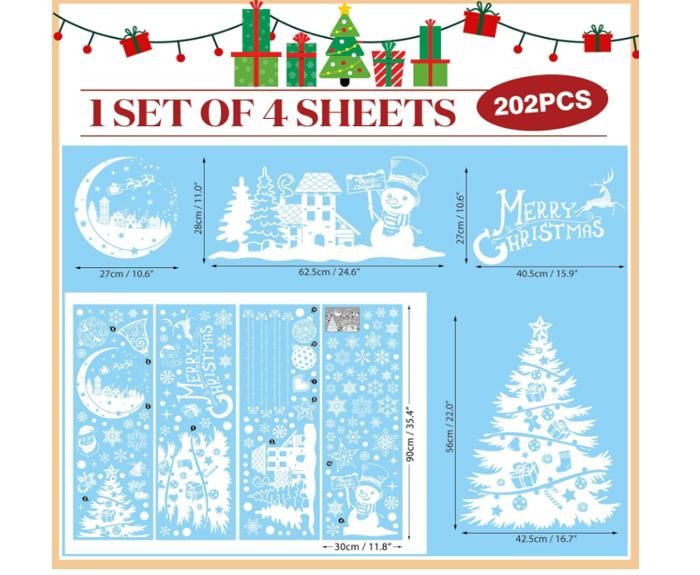 Autocollant Arbre De Noël Doré Pour Fenêtre - PVC Réutilisable - Décoration Festive Facile à Poser - 65x45 Cm