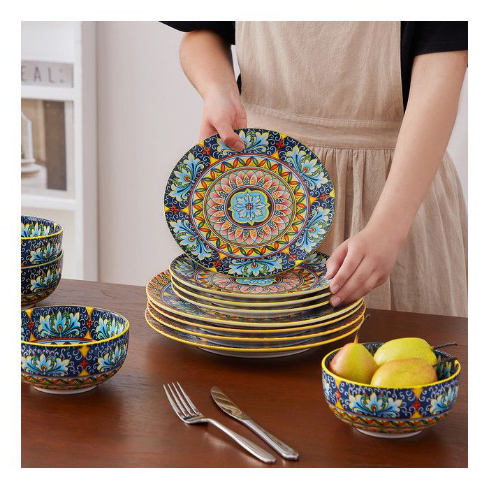 Vaisselle Et Arts De La Table Vancasso, Série Macaron, Service De Table En Porcelaine Pour 8 Bols Couleur