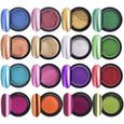 16 Pots Chrome Poudre à Ongles MéTallique Nail Art Poudre Miroir Effet Manucure Pigment avec 16 PièCes SéRies Bâtons -0