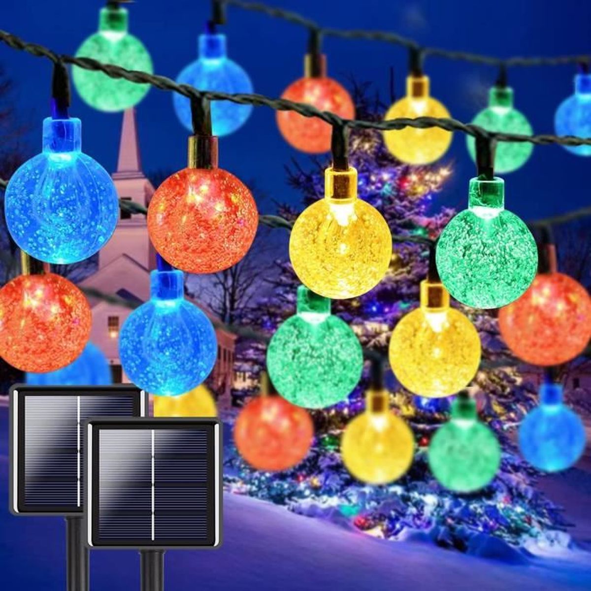 Guirlande Lumineuse Solaire Extérieure 7m - 50 LED Boules Cristal - 8 Modes étanches IP65 - Pour Jardin, Balcon, Noël