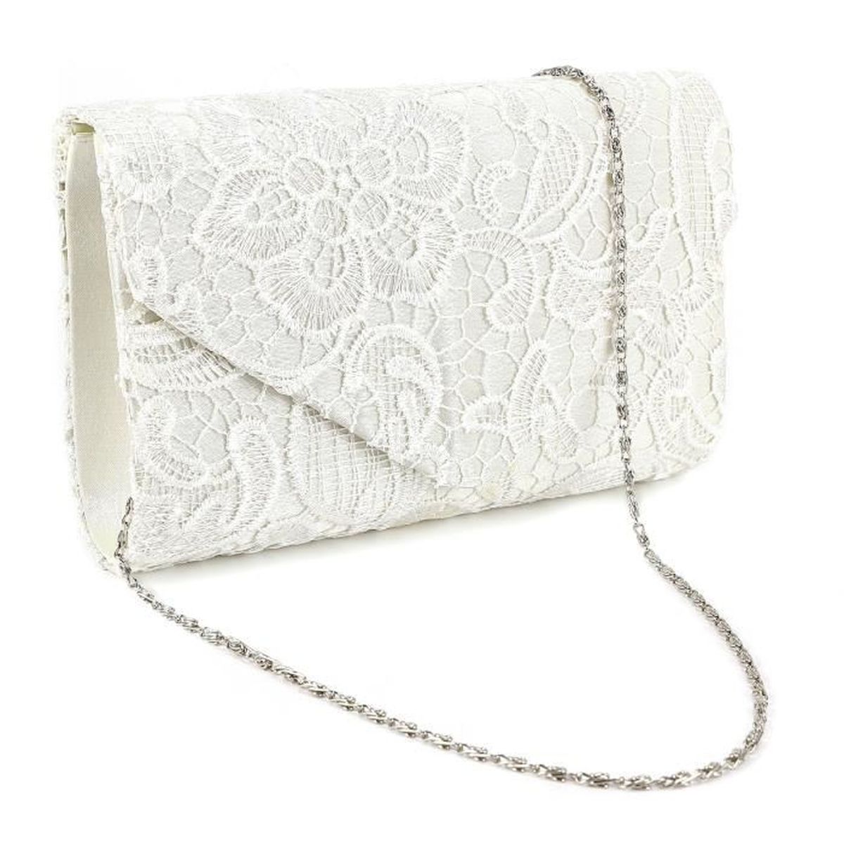Satin Dentelle Fleur Pochette Sac Mariage Besace Enveloppe Fete
