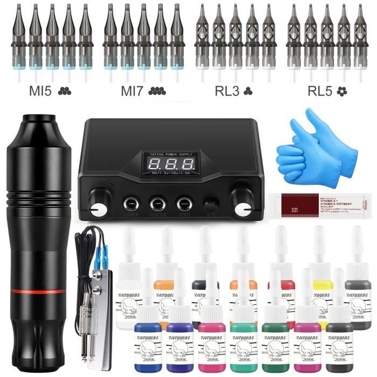 Kit De Tatouage Complet EZ TATTOO Avec Machine 7 Strokes - Aiguilles 2.0-4.0mm - Neuf Pour Débutants