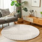 Carpetsale24 Tapis de Salon ou chambre en Crème 80 cm Rond style bohème scandinave avec effet haut-bas tapis décoratif