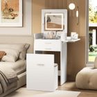 PULUOMIS Coiffeuse avec Miroir LED Réglable, Tabouret de Rangement, 2 Tiroirs, Étagère Rabattable, Table de Maquillage, Blanc