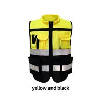 XL - Combat noir jaune - Gilet de sécurité à fermeture éclair avant haute visibilité, avec bandes réfléchissa