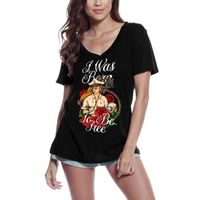Femme Tee-Shirt Col V Captain Girl - Je Suis Né Pour Être Libre – Captain Girl - I Was Born To Be Free – T-Shirt Vintage Noir