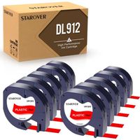 Ruban Plastique Compatible pour Dymo LetraTag 91203 - STAROVER - Noir sur rouge - 12mm x 4m