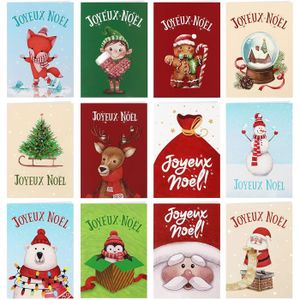 Cartes De Vœux Joyeux Noël – Lot De 12 Cartes Avec Enveloppes Et Autocollants, Motifs Festifs
