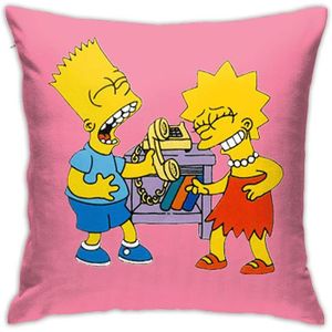 TAIE D'OREILLER Taie d'oreiller rose Les Simpsons ont ri au téléphone - Carré 50x75cm - Fibre synthétique et coton - Lavable