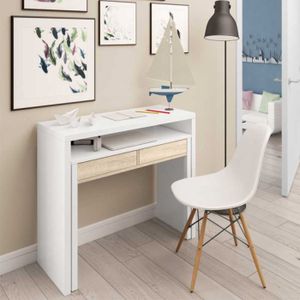 CONSOLE Console bureau extensible Blanc/Chêne clair - NIAL