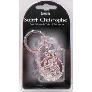 Porte-clés Rond Saint Christophe, Buste Métal Argenté Patiné, Unisexe