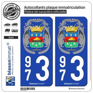 2 stickers autocollants style plaque immatriculation moto Département  973 