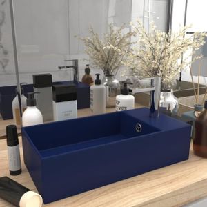 LAVABO - VASQUE Lavabo suspendu de bain - CIKONIELF - Bleu foncé - Céramique - 48x30 cm