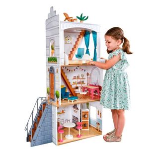 howa maison de poupée en bois pour poupées à habiller jusqu'à 30 cm avec  ensemble de meubles de 19 pièces 70103