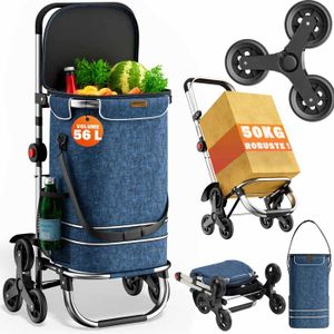 Chariot de Courses à 6 Roues : Caddie  Shopping Trolley Pliable Adapté au  Monte-Escalier avec Sac en Toile de Rangement Imperméable & Amovible  （Compartiment Isotherme） : : Cuisine et Maison