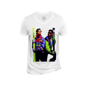 T-SHIRT T-shirt Homme Col V Ski Retro Combinaison Ringarde Vintage 80's Fluo