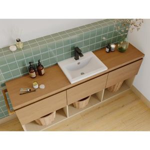 LAVABO - VASQUE Vasque de salle de bain semi-encastrée rectangle en céramique - Blanc - YASMAC II