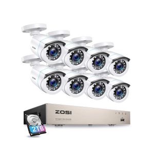 CAMÉRA DE SURVEILLANCE ZOSI 1080P 8CH H.265+ Kit Vidéo Surveillance avec Disque Dur 2To 8x Caméra Surveillance Extérieure 2MP Alerte Instantée APP