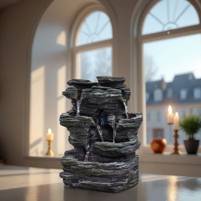 Fontaine D'intérieur Zen'Light Boro Cascade Zen - 18cm - Avec Lumière LED Argentée