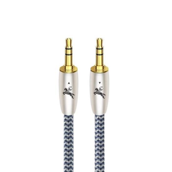 Câble Audio Jack 3.5mm Mâle-Mâle IBRA - 1m Tressé Nylon - Connecteurs Dorés - Haute Qualité Sonore - Pour Auto, Hifi, Enceintes