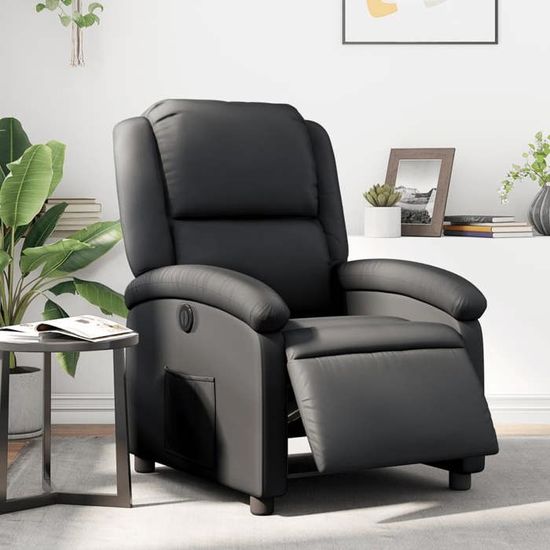 Fauteuil Inclinable Relax VidaXL - Similicuir Noir, Réglable Jusqu'à 135°, Charge 110 Kg - Salon Moderne Avec Poche Latérale