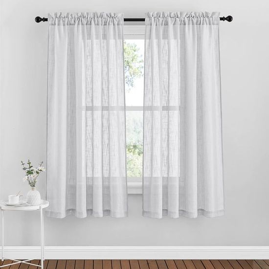 Rideau Porte Française ELEOPTION - Voile Élégant 64x183cm Avec Poches Tringle Haut Et Bas, Décoration Romantique