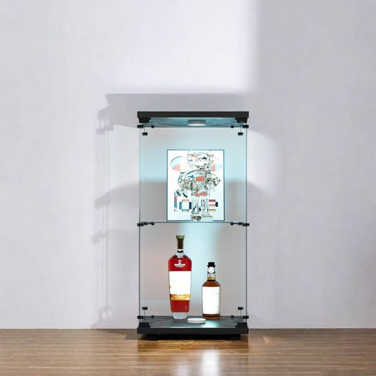 Grande Vitrine En Verre Rouge - 185 Cm - 3 étagères - Pour Collection