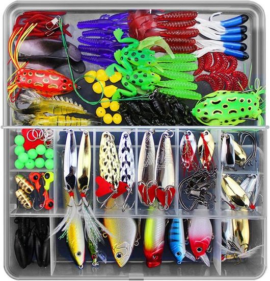 Kit De Pêche 137 Pièces – Leurres, Cuillères, Hameçons, Boîte De Rangement – Neuf