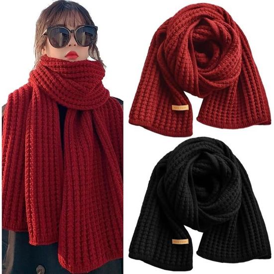 Écharpe Homme Femme Automne Hiver 6% Laine Super Chaude - 180x30 Cm Uni Classique