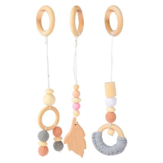Ensemble de pendentifs de poussette pour bébé, 1 ensemble, cadre de gymnastique, anneau de dentition en bois, SET DE SOIN - STB27936