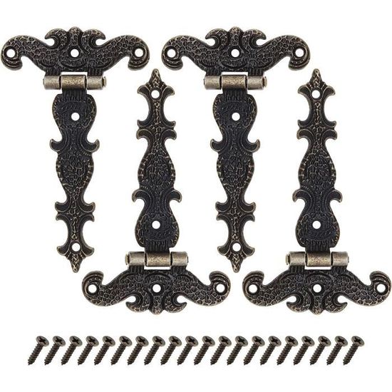 Lot De 4 Charnières Vintage En Bois – 2 X 3 Trous, Longueur 8 Cm, Argenté